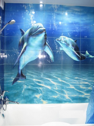 3д дельфины в ванной комнате