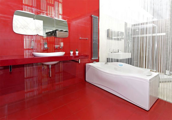вариант оформления ванной в красном цвете