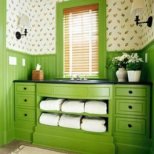 зеленая мебель в ванной
