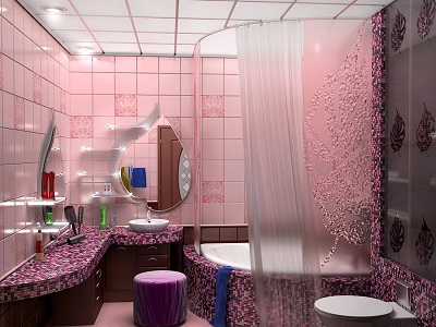 очень стильная сиреневая ванная комната